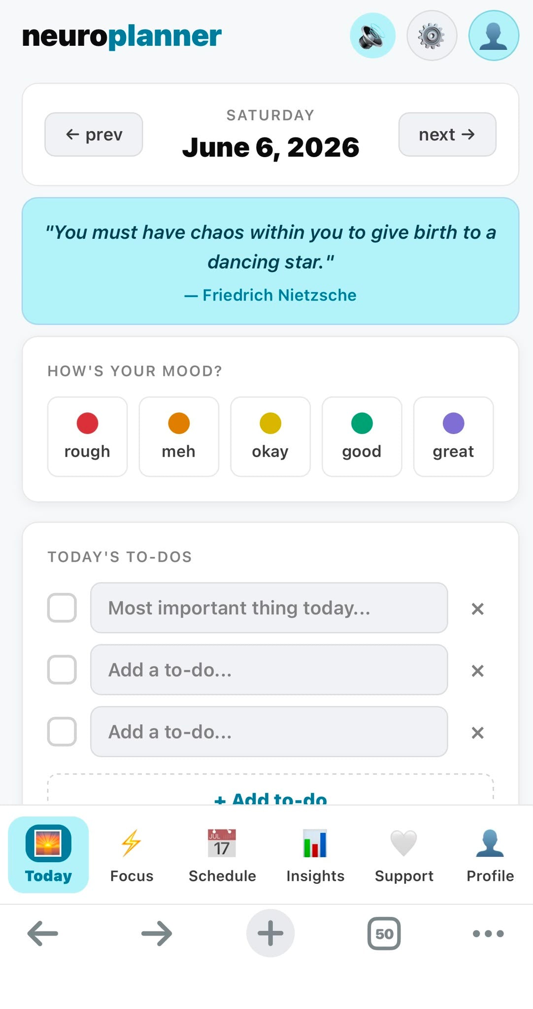 NeuroPlanner app screenshot